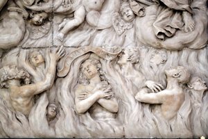 サンタ・マリア・デッレ・ヴィーニュのバジリカ。最後の審判」、「地獄」の彫像。ジェノバ。イタリア。 作： . .