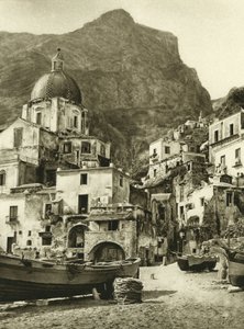 ナポリに近いアマルフィ海岸にあるポジターノの漁師の町 作： Ferdinand Georg Waldmuller