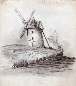 フランス、ノルマンディーの風車。 1830年頃（イラスト） 作： . .