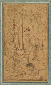 学んだ王子の前でひれ伏す聖人c。 1585、国境はおそらく1700年代を追加しました。 作：   Manohar