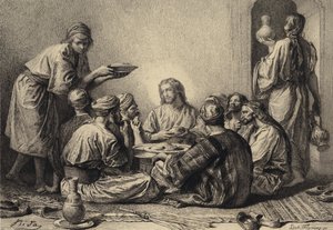 イエスはパブリカンと罪人と一緒に食べます 作： after Albert Robida