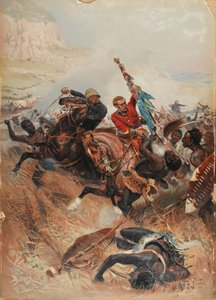 1879年のズールー戦争、色彩を救う中尉メルビルとコグヒル（クロモリト） 作： after Alphonse Marie de Neuville