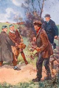 男は不快な笑いで後退し、彼の目はまだ犬に向けられていました 作： after Archibald Bertram Webb