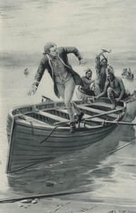 レッドインディアンが飛び込むとジェームズ・クック大尉がボートから飛び降りる 作： after Charles Mills Sheldon