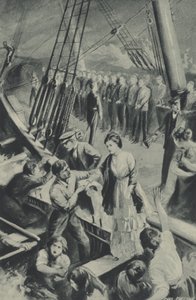 船が水面下に沈む間、バーケンヘッドの男性は注意を向ける 作： after Charles Mills Sheldon