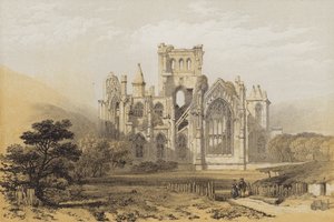 東からのメルローズ修道院（クロモリト） 作： after David Roberts