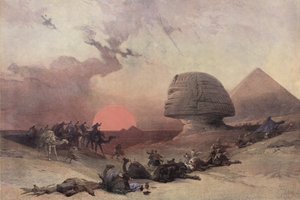 エジプトのギザの近くのクフ王のスピラとスフィンクス 作： after David Roberts