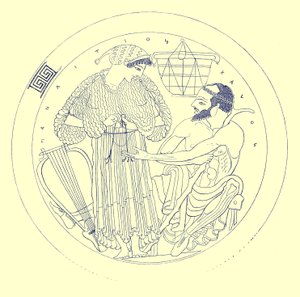 EuphroniosによるCylixの内部、JE HarrisonとDS MacCollによるギリシャの花瓶の絵画からのイラスト、1894年発行（デジタル拡張画像） 作： after English School