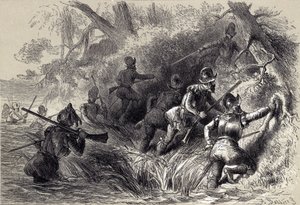セントジョンズのスペイン砦を攻撃し始めたフランス人 作： after Felix Octavius Carr Darley