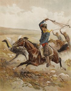 南アメリカのダチョウ狩り（クロモリト） 作： after Frank Feller