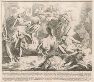1742年のチネアのプリマ・マッキナ：ネプチューンとミネルバのコンテスト 作： after François Hutin Miguel de Sorellò