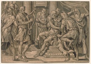 サウルの前でハープを弾くダビデ 作： after Frans Floris