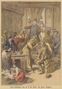イースタージンジャーブレッドフェアの前に金色に塗られている男性 作： after Frederic Theodore Lix