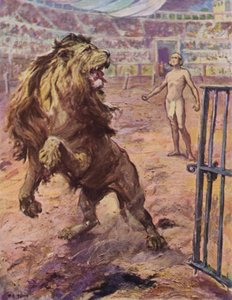 ライオン 。 。 。アリーナで突然止まり、半分を上げて、邪魔な遠吠えを発しました 作： after Frederick Coffay Yohn