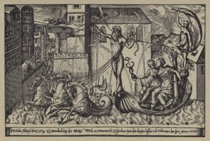 1595年10月10日、デンマーク国王クリスチャン4世が訪れた際のシュプレー川のコルンにあるブランデンブルクの墓の城での花火 作： after German School