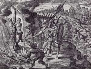 スペイン人の復讐、アヨラスの死、パブGottfrieds Historia Antipodumから。 1655年、河岸プレートのロマンス、Vol。私、WHケーベル作、1914年 作： after German School