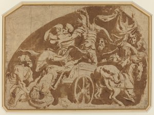 死んだコエラノスが戦車から引きずり出されるメリオネスの飛行 作： after Giulio Romano