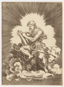 イーグルに乗って書いている聖ヨハネ 作： after Giulio Romano