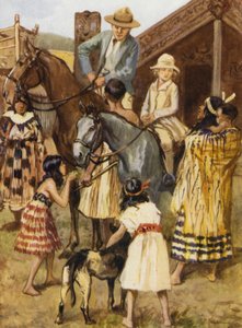 モデルのマオリ（モーリー）村の訪問者 作： after Gordon Frederick Browne