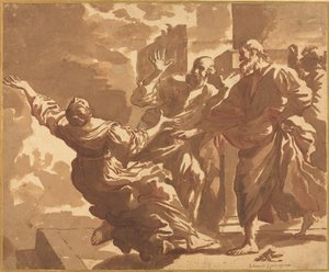 サフィラの死 作： after Guercino Follower of Jan de Bisschop