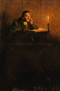 きちんと縮れた紳士が机に座った 作： after Howard Pyle