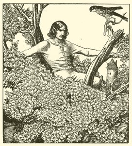 ロンセロット卿が登って女性の鷹を捕まえる 作： after Howard Pyle