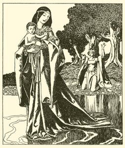 レディ・ニミューはローンセロットを湖に連れ去る 作： after Howard Pyle