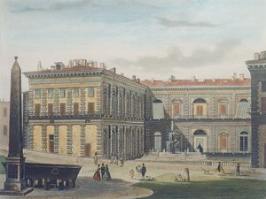 フィレンツェのピッティ宮殿の中庭、ヨハンファルケイゼン（1804-83）によって彫刻され、L。シェルブイン、1842年頃（アクアチント）によって着色 作： after Italian School
