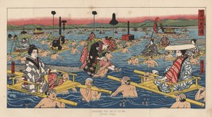 Crossing the Oho-E-Ga-Wa, Province Suraga, 1855  作： after Japanese School