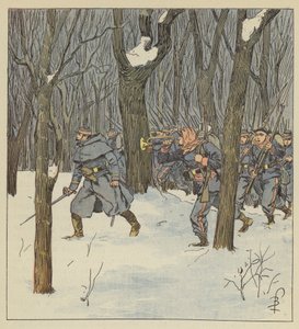 森の中で、サルトの携帯電話の銃剣で突撃する 作： after Louis Charles Bombled
