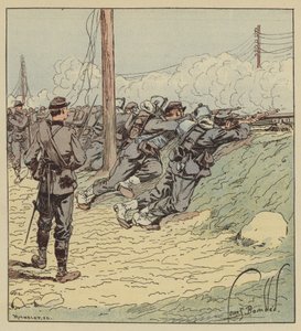 Combat dArtenay、道路の斜面に沿って配置されたマーチハンターの第8大隊？ 作： after Louis Charles Bombled