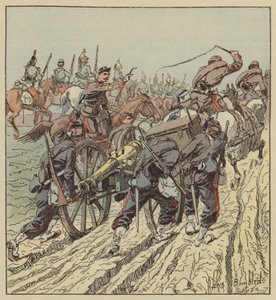 第6ドラゴンの保護下にあるArtenay戦闘砲兵隊退却 作： after Louis Charles Bombled
