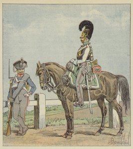 プロイセン軍歩兵（第42 reg）とプロイセン騎兵（1806） 作： after Louis Charles Bombled