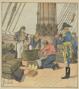 イギリスの海軍本部がナポレオンの荷物の在庫を作る 作： after Louis Charles Bombled