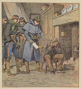 指揮官のサフレは、体に875フランのバウチャーを農家のブランシェに渡します 作： after Louis Charles Bombled