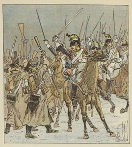 Doumercのcuirassiersは1,800人のロシアの囚人を連れて行きます 作： after Louis Charles Bombled