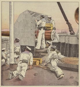 ヤロウと中国艦隊を砲撃する日本の船員 作： after Louis Charles Bombled
