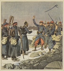 ドイツの将校が刀を風に投げつけるフランスの伍長に返す 作： after Louis Charles Bombled
