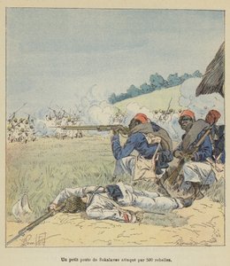 500人の反逆者に攻撃された小さなサカラベスのポスト 作： after Louis Charles Bombled