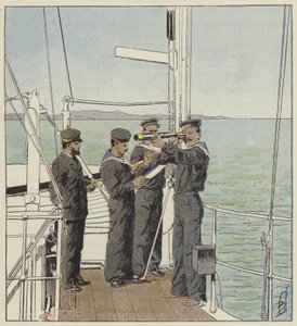 ポートアーサーの艦隊を見守る日本の警戒 作： after Louis Charles Bombled