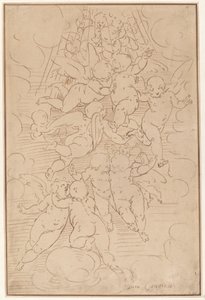 栄光の天使のグループ 作： after Luca Cambiaso Italian 17th Century
