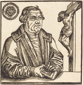 マルティン・ルター、左半分の長さで本を手に 作： after Lucas Cranach the Younger