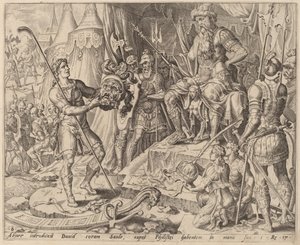 サウルの前でゴリアテの頭を持つダビデ 作： after Maerten van Heemskerck