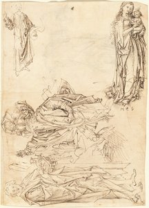 聖クリストファー、洗礼者聖ヨハネ、聖母子、キリストの祝福 (直訳) 作： after Martin Schongauer Master of the Drapery Studies
