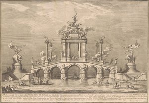 1755 年の中国のプリマ マッキナ: ヘルクラネウムの古代遺物が飾られた凱旋橋 作： after Paolo Posi Giuseppe Vasi