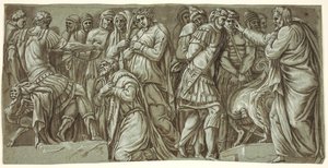 アレクサンダーの前のダリウスの家族と囚人とのシーン。 パラッツォ ミレージのファサードから 作： after Polidoro da Caravaggio