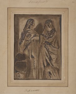 立っている 2 人のローマの婦人、1 人は盾を持っています 作： after Polidoro da Caravaggio