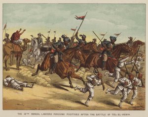 テルエルケビールの戦いの後で逃亡者を追跡している13人目のベンガルランサー 作： after Richard Simkin