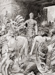 エジプトのプサムティク1世、アゾトスまたはアシュドッドに入る、ハチソン国の歴史、pub.1915 作： after Robert Dudley