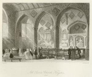 オールセインツ教会、キングストン、1840 作： after Thomas Allom